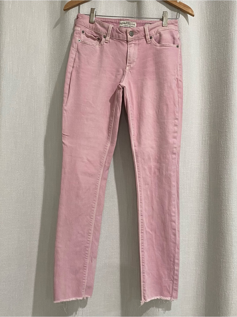 Lucky Brand Lolita Mid Rise Skinny Pink Jeans Raw Hem - Size 2 / 26